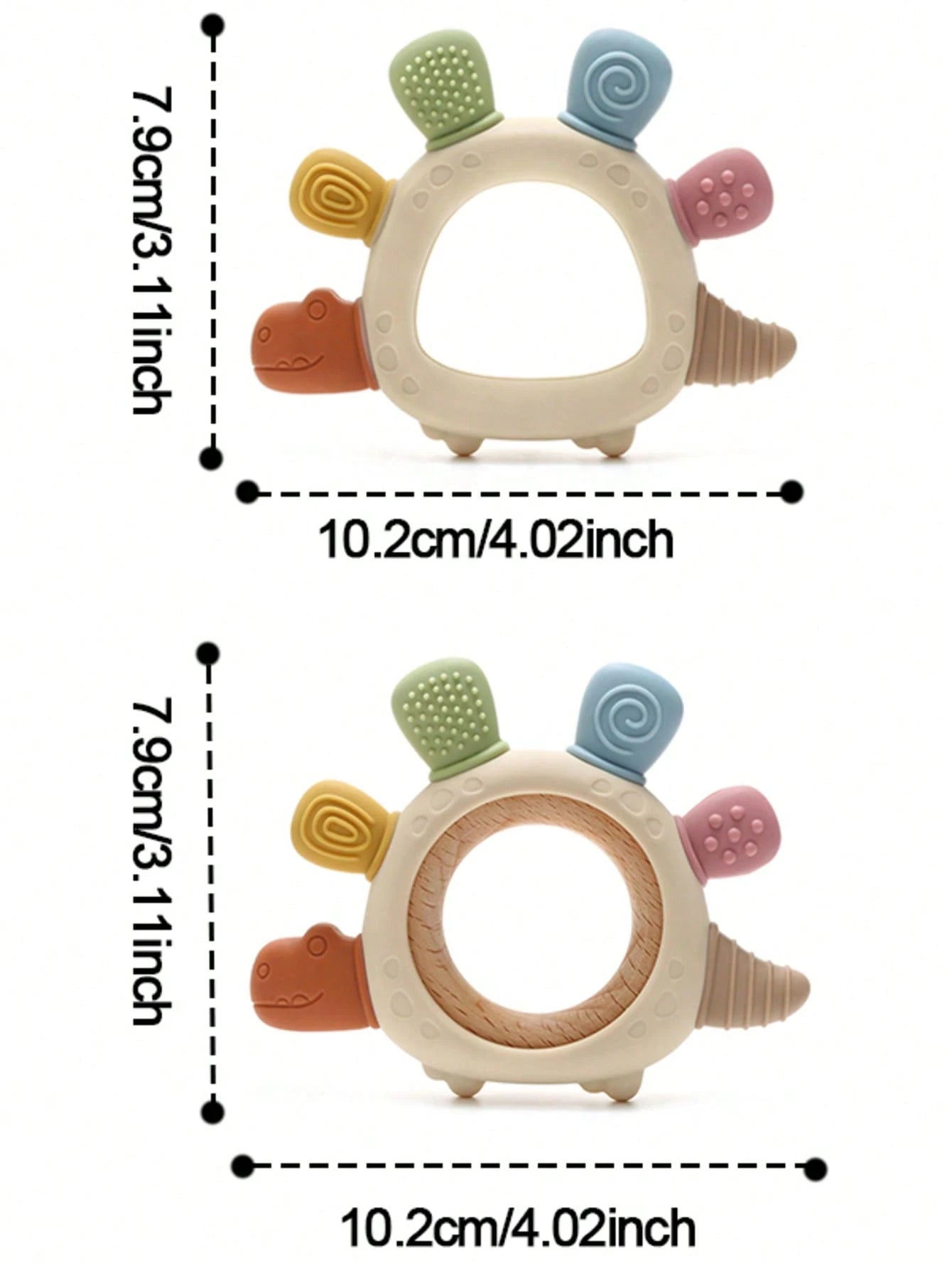 Baby Stegosaurus Silicone Teething Toy Babies Cute Dinosaur Wooden Ring Toys Easy To Grip Cartoon Dino Design Toddler Infant Accessory Youngest Teether Gifts