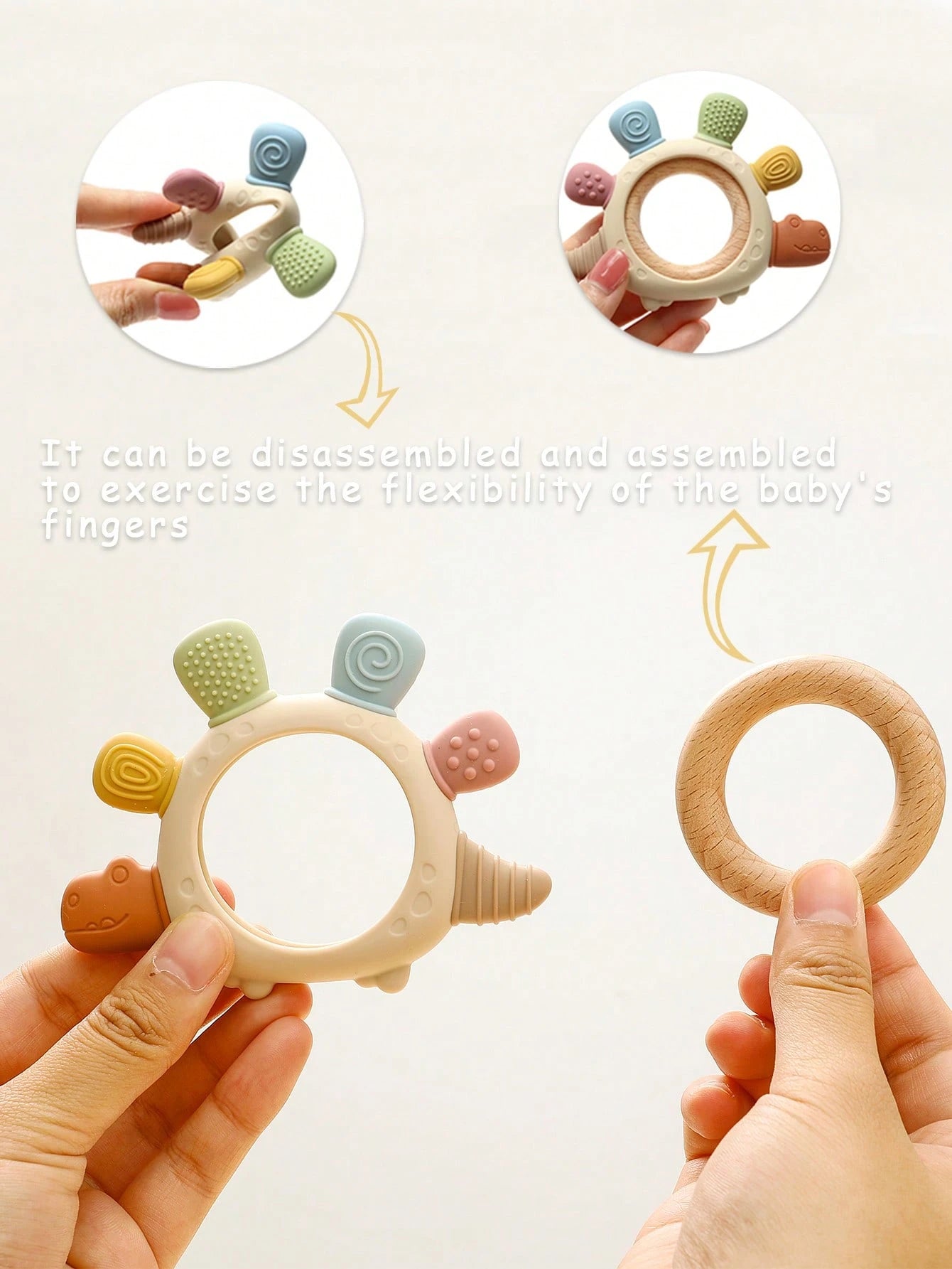 Baby Stegosaurus Silicone Teething Toy Babies Cute Dinosaur Wooden Ring Toys Easy To Grip Cartoon Dino Design Toddler Infant Accessory Youngest Teether Gifts