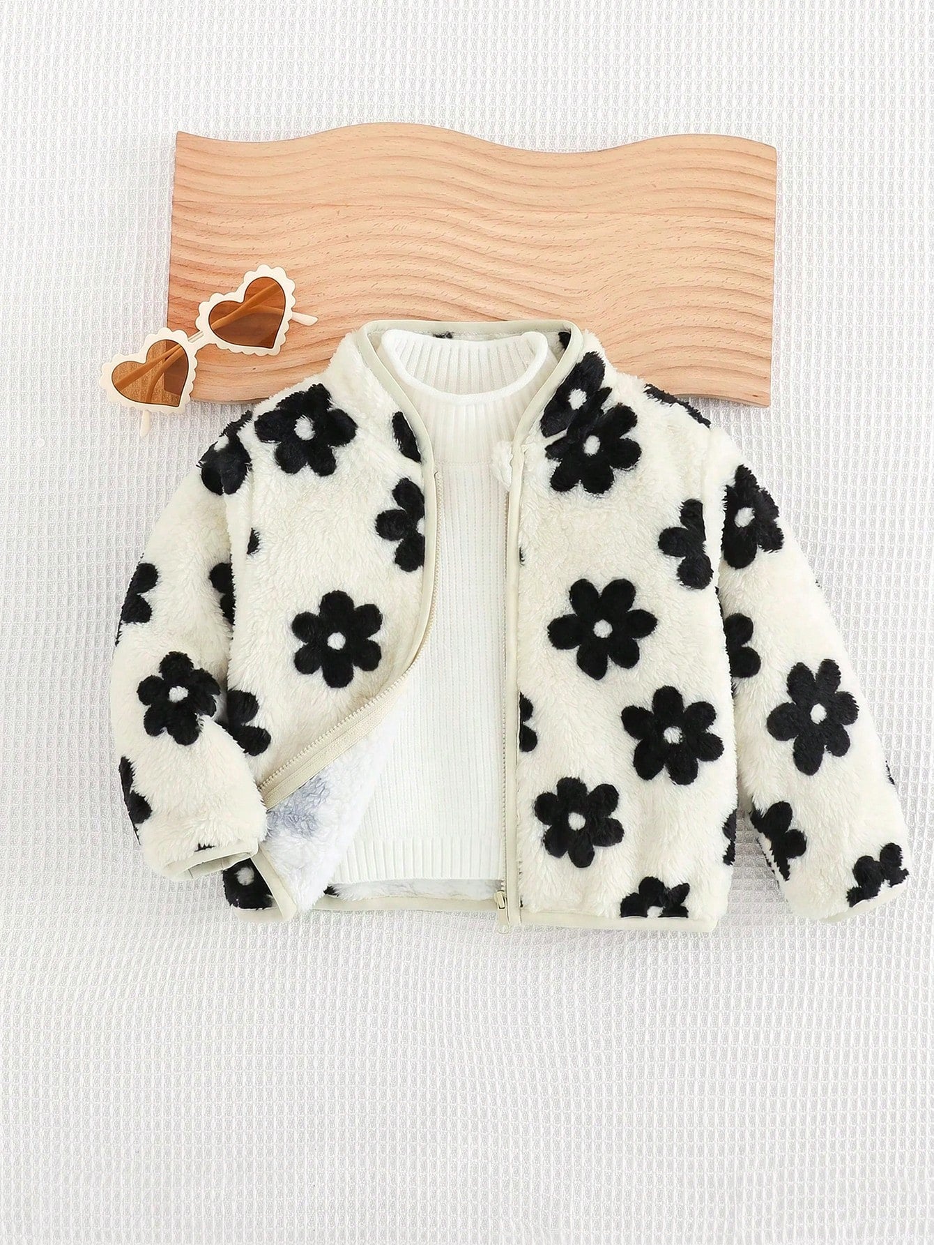Babygirl Cute Autumn/Winter Versatile Casual Fluffy Floral Pattern Stand Collar Jacket