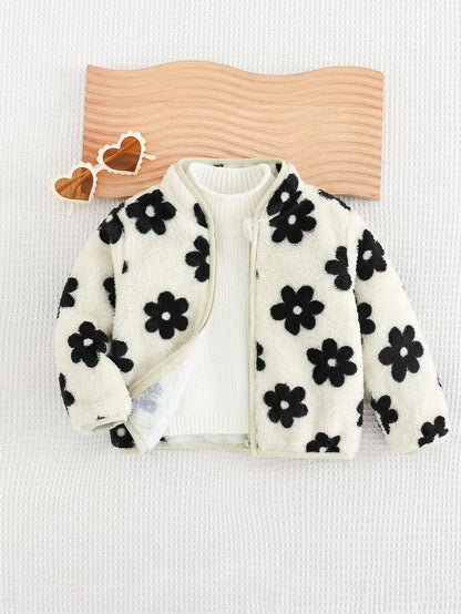Babygirl Cute Autumn/Winter Versatile Casual Fluffy Floral Pattern Stand Collar Jacket