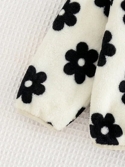 Babygirl Cute Autumn/Winter Versatile Casual Fluffy Floral Pattern Stand Collar Jacket