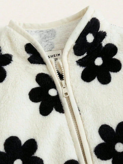 Babygirl Cute Autumn/Winter Versatile Casual Fluffy Floral Pattern Stand Collar Jacket