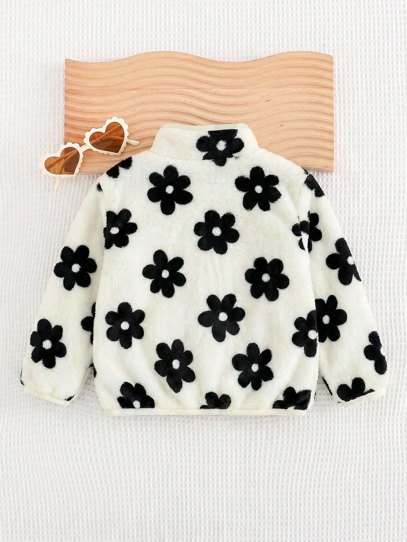 Babygirl Cute Autumn/Winter Versatile Casual Fluffy Floral Pattern Stand Collar Jacket