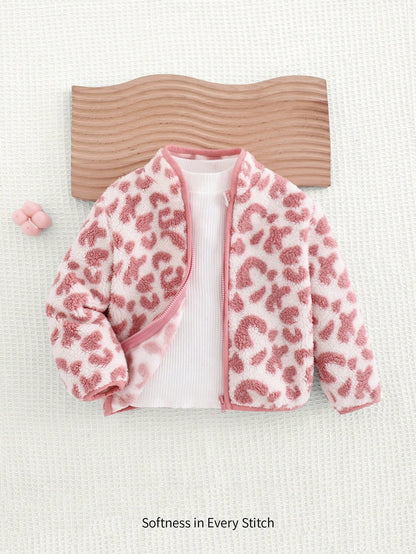 Babygirl Cute Autumn/Winter Versatile Casual Fluffy Floral Pattern Stand Collar Jacket