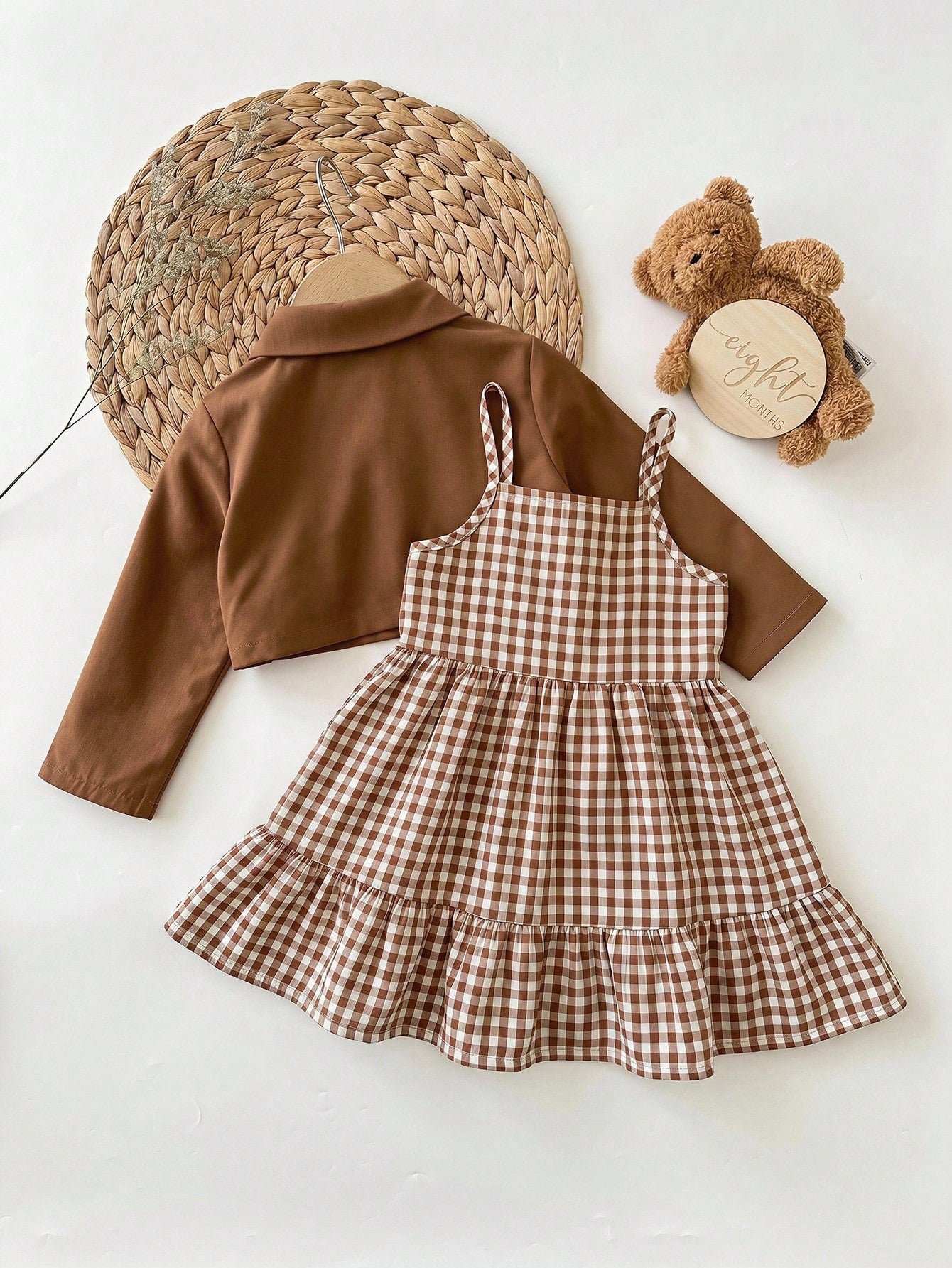 Babygirl Cute Casual Plaid Strap Dress & Jacket 2-Piece Set