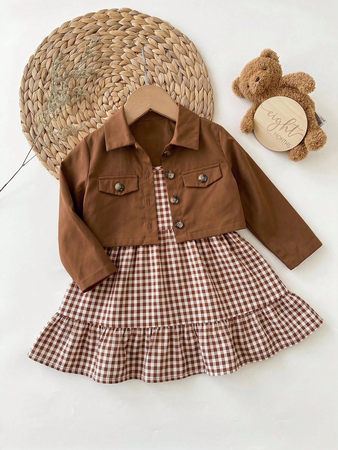 Babygirl Cute Casual Plaid Strap Dress & Jacket 2-Piece Set