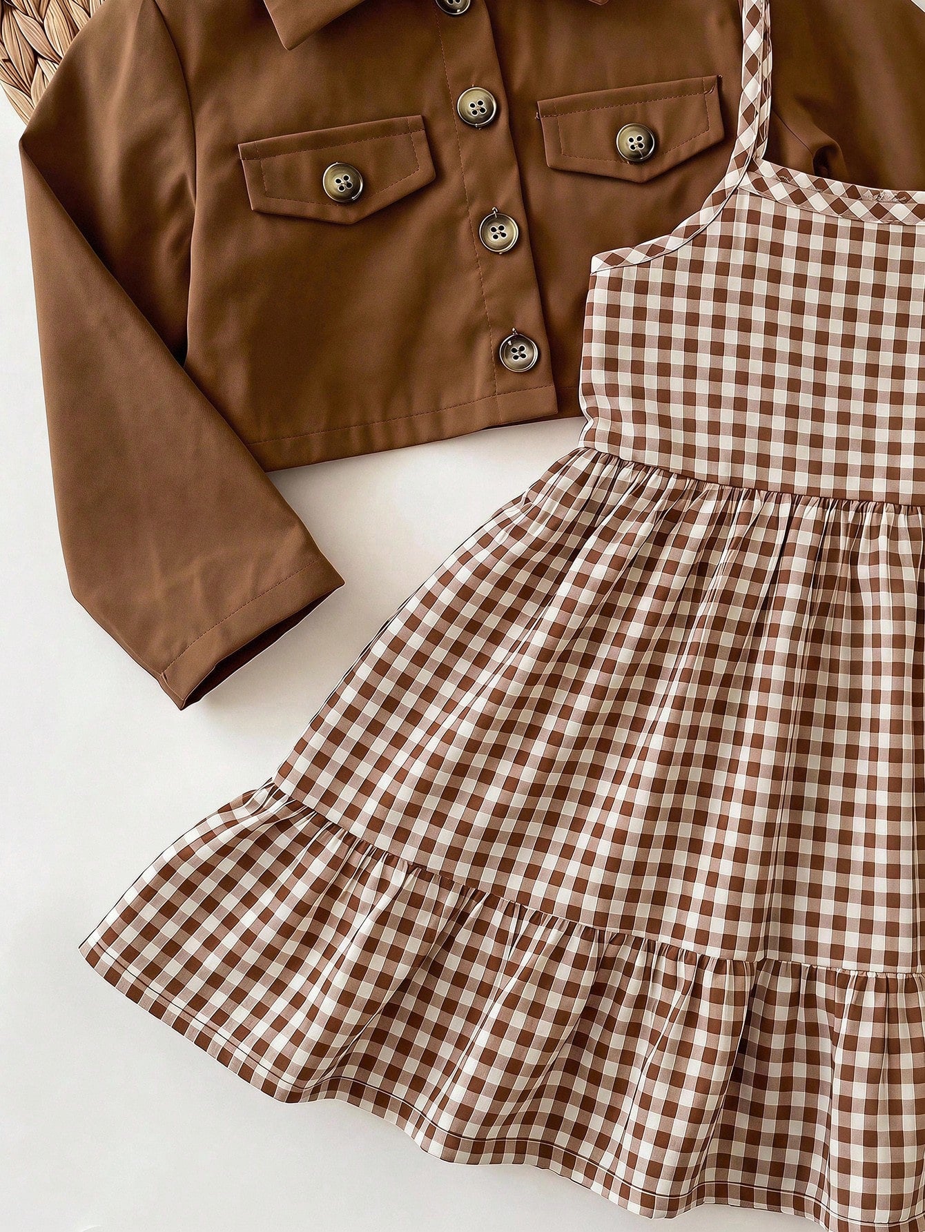 Babygirl Cute Casual Plaid Strap Dress & Jacket 2-Piece Set