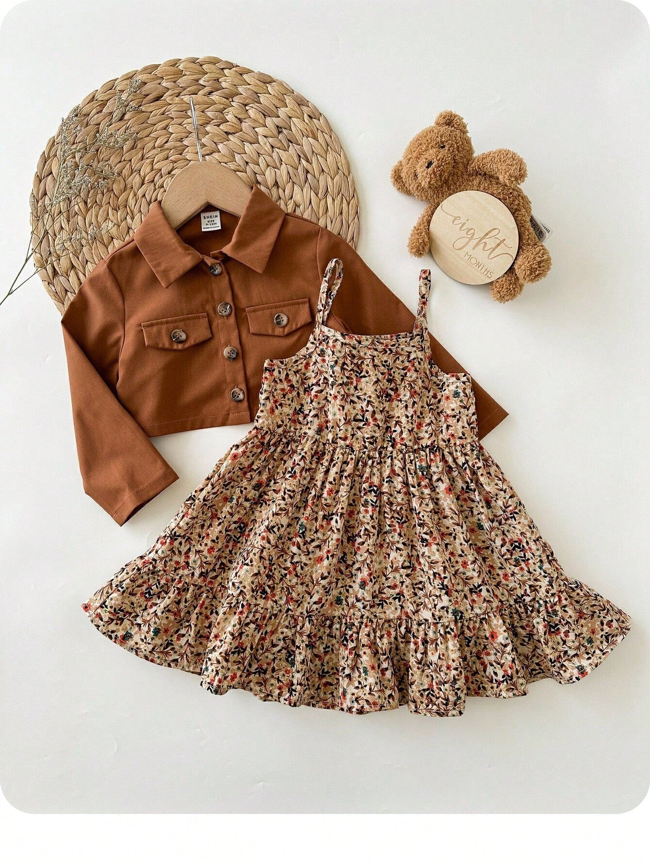 Babygirl Cute Casual Plaid Strap Dress & Jacket 2-Piece Set