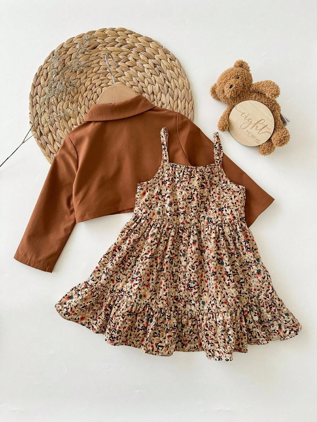 Babygirl Cute Casual Plaid Strap Dress & Jacket 2-Piece Set