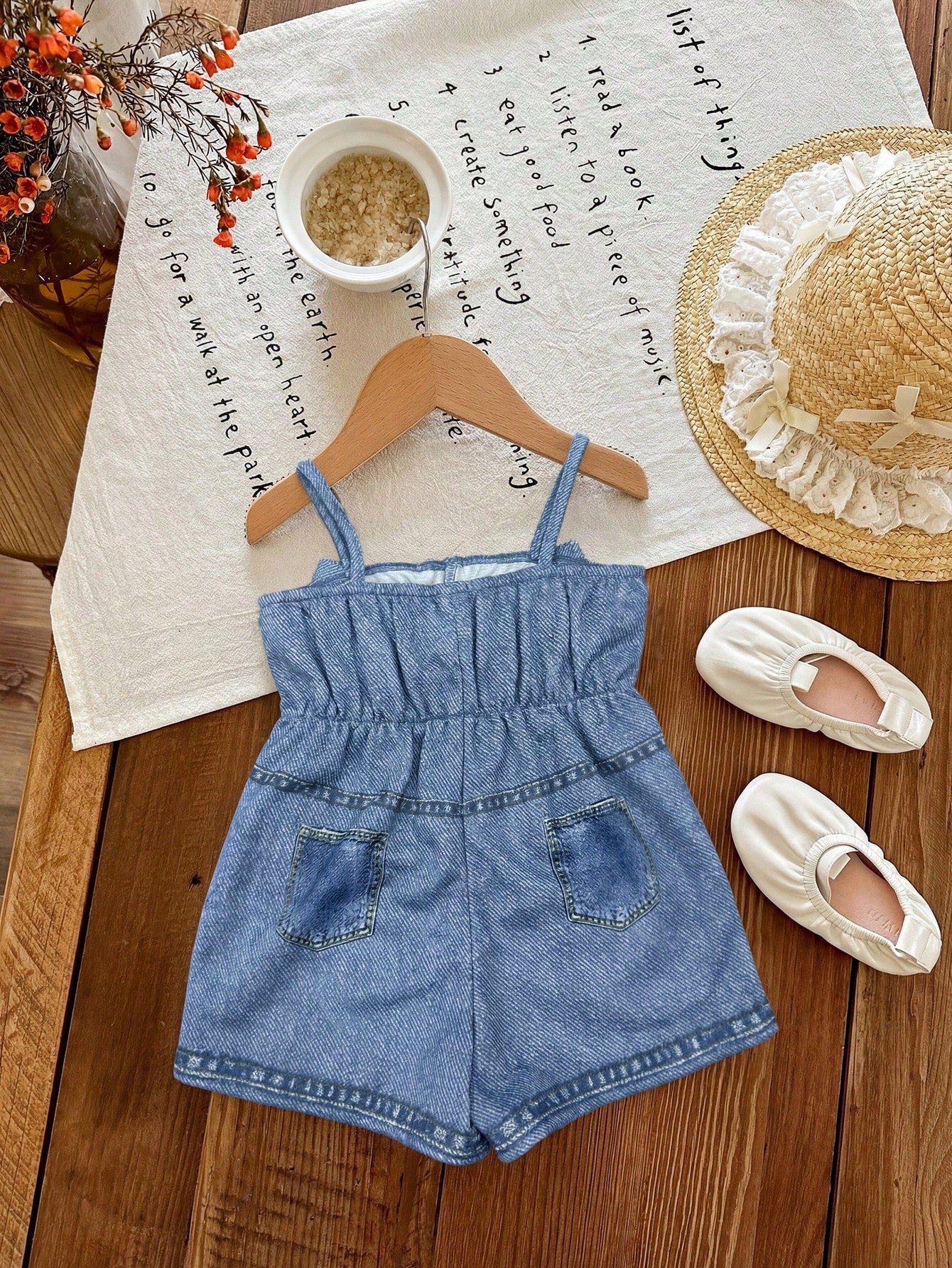 Babygirl Cute Casual Summer Blue Print Bow Strap Romper