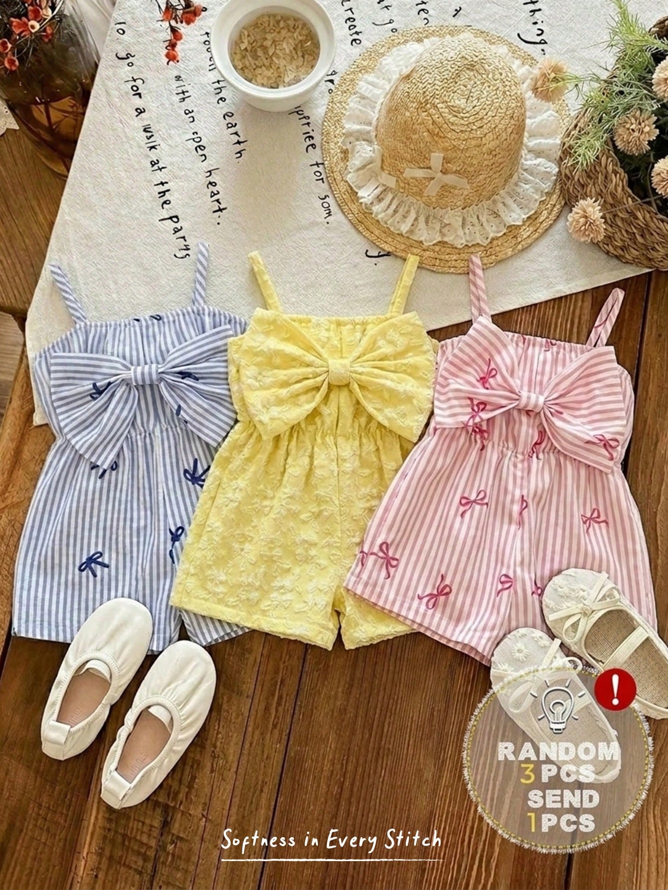 Babygirl Cute Casual Summer Blue Print Bow Strap Romper