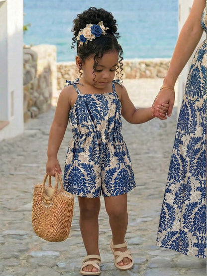 Babygirl Cute Floral Print Camisole Romper, Casual Vacation Style