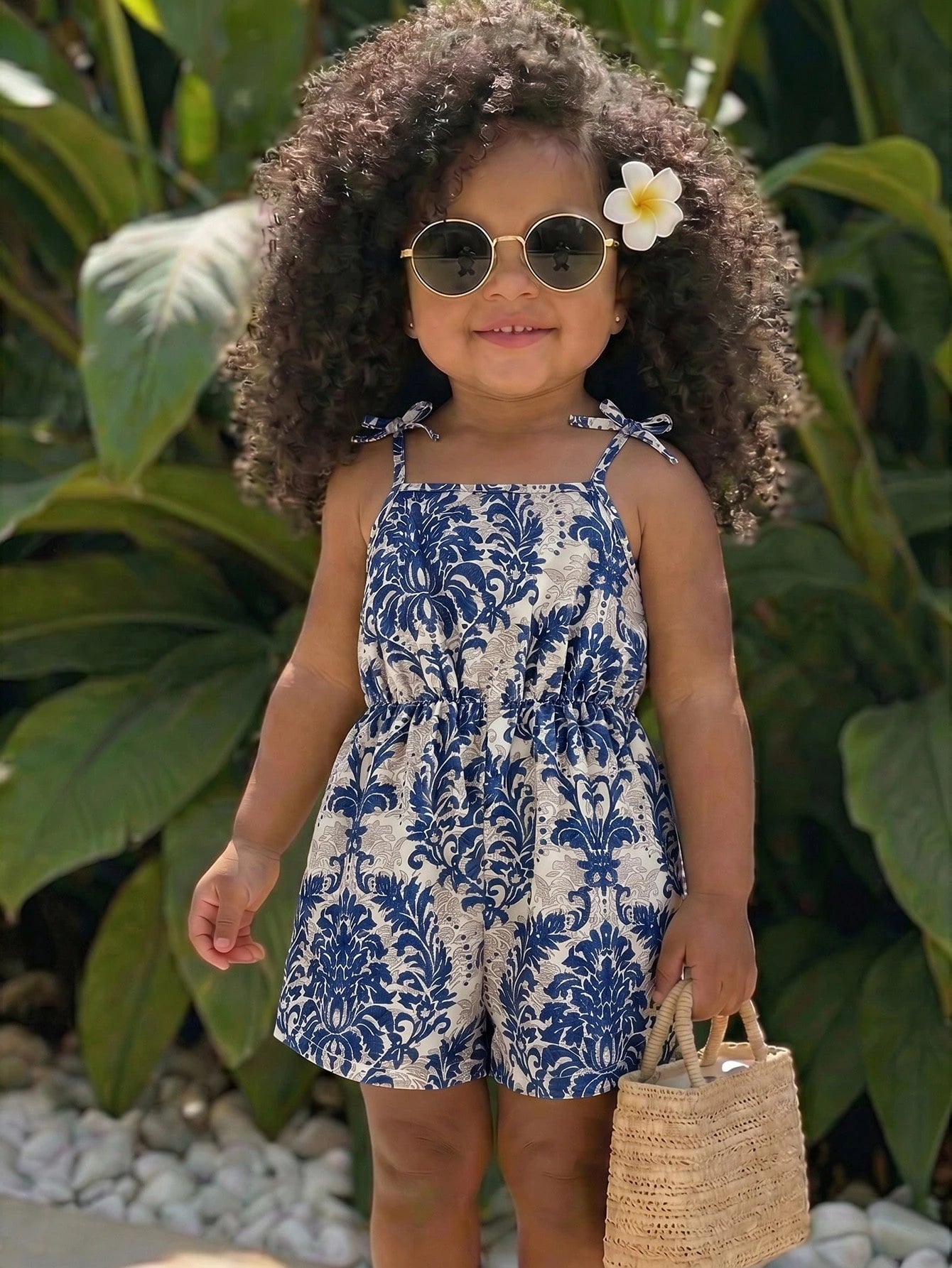 Babygirl Cute Floral Print Camisole Romper, Casual Vacation Style