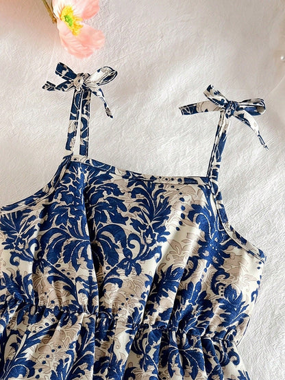 Babygirl Cute Floral Print Camisole Romper, Casual Vacation Style