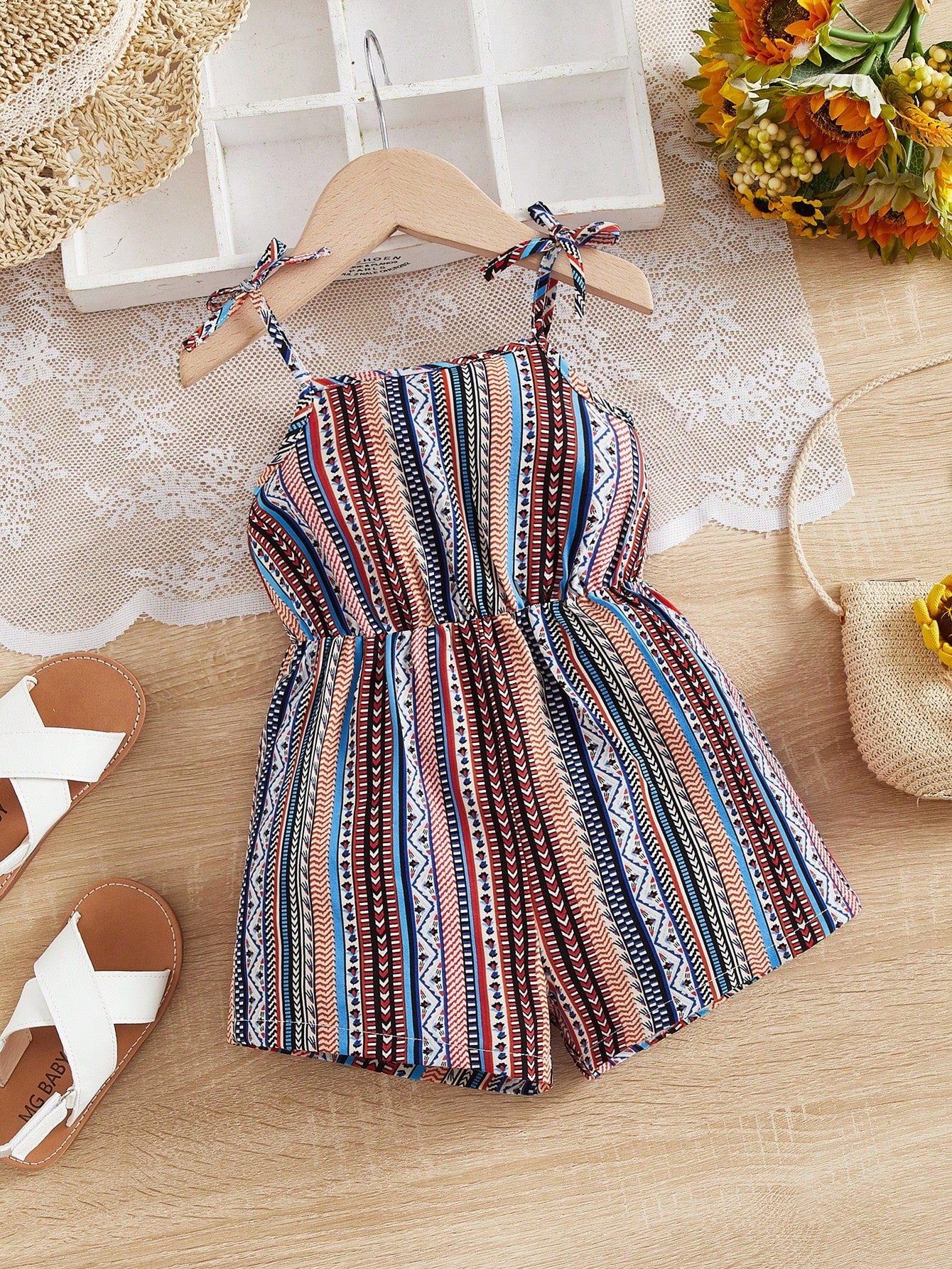 Babygirl Cute Floral Print Camisole Romper, Casual Vacation Style
