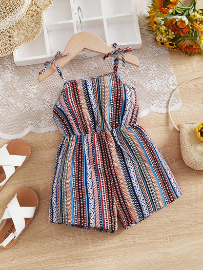 Babygirl Cute Floral Print Camisole Romper, Casual Vacation Style