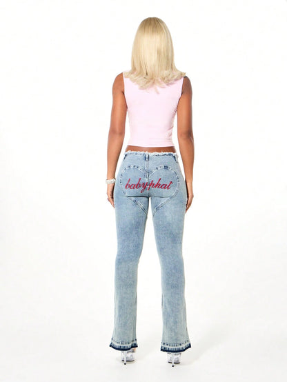 BABYPHAT Tank Top With Diamond Slogan Print Sleeveless Fitted Crop Length Summer Statement Piece