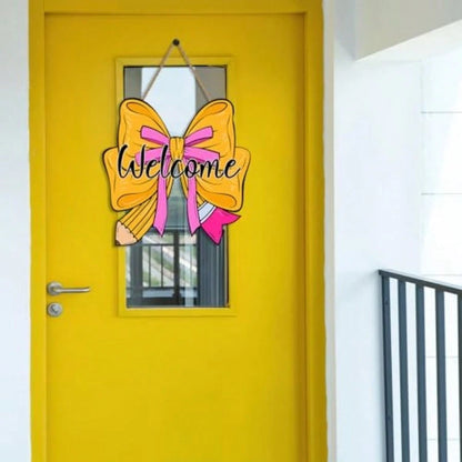 Back To School Welcome Door Sign For Classroom Decorations, Cute Pencil Bow Design First And Last Day Of School Welcome Wooden Wall Hanging Wreath Decor For School Classroom