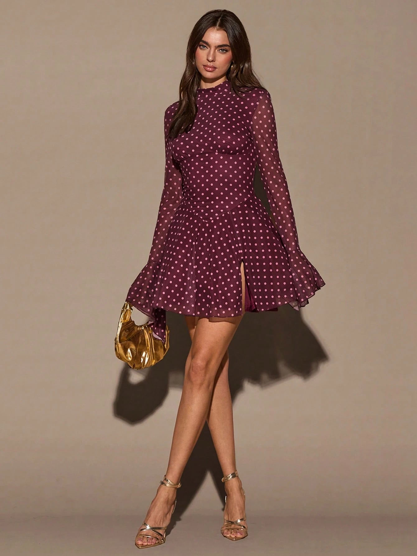 BAE Women's Fashionable Polka Dot Print Flare Sleeve Mini Dress,Black Dress For Women