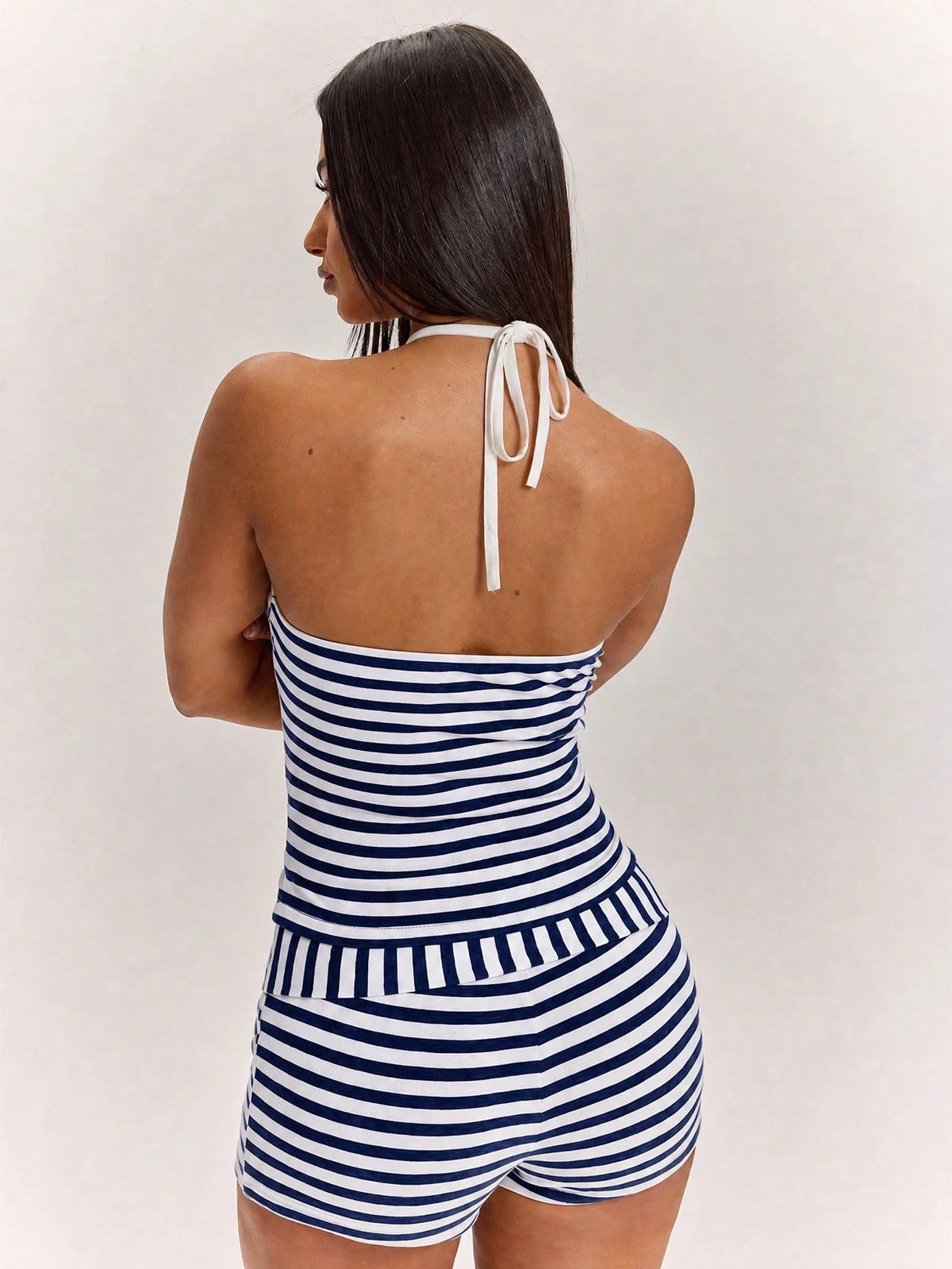 BAE Women's Summer Navy Blue And White Casual Coastal Spaghetti Strap Tank Top, Suitable For Daily Wear Beach, Summer Vacation, Versatile Fashion