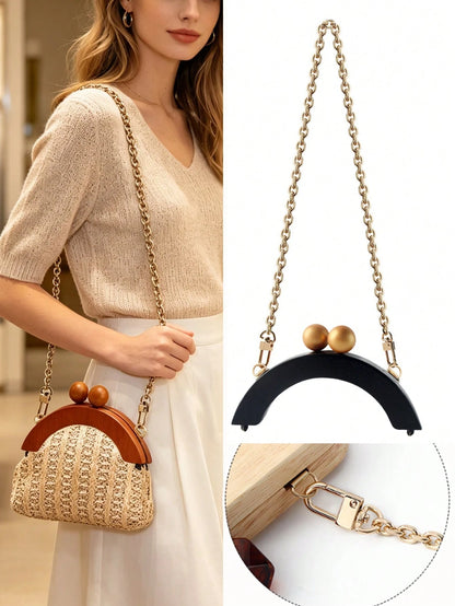 Bag DIY Accessories, Semi-Circular Handle DIY Handmade, Detachable Bag DIY Chain, Vintage Beaded Bag Shoulder Strap, Bag Making Materials, Bag Accessories, Handbag Accessories, Medium Density Fiberboa