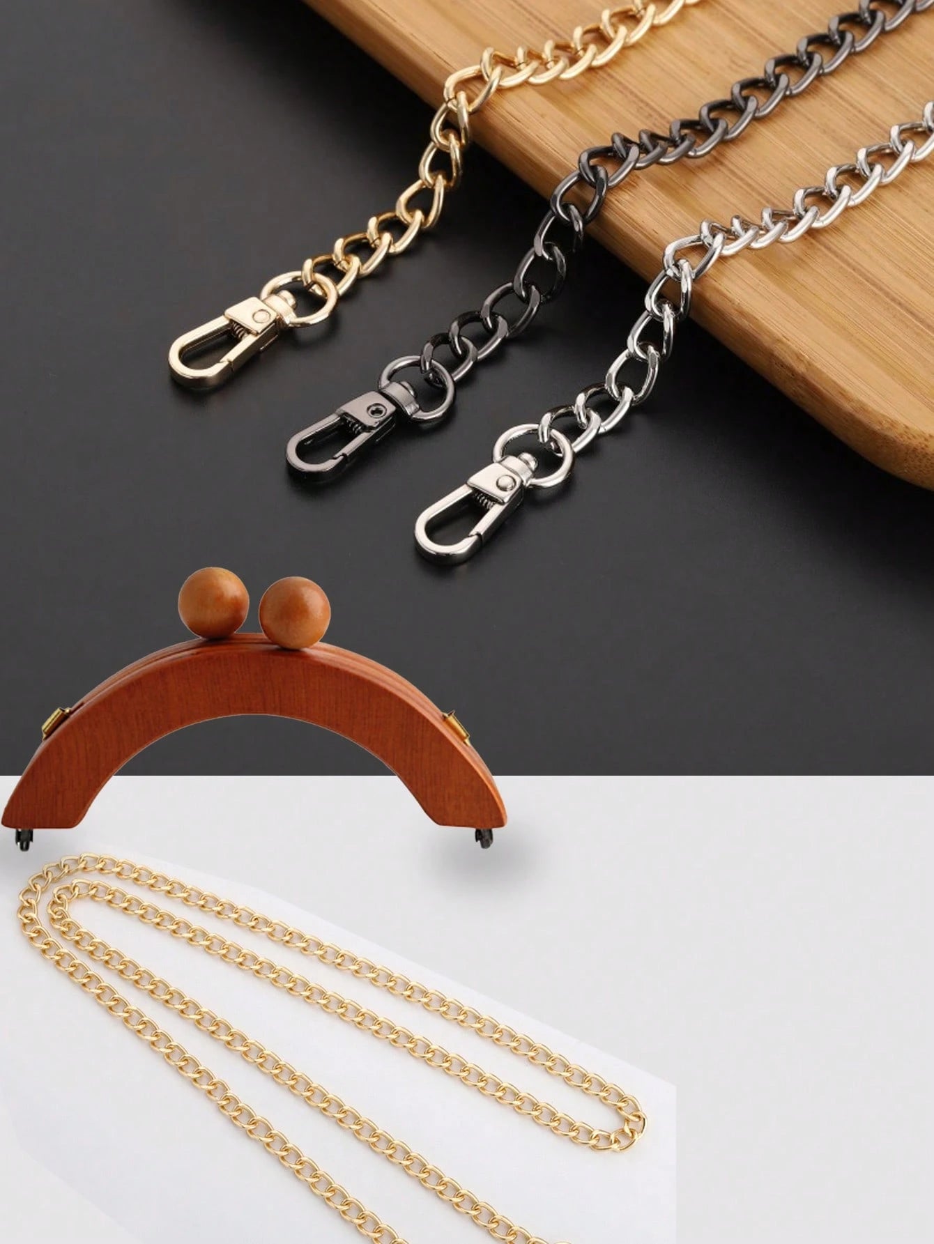 Bag DIY Accessories, Semi-Circular Handle DIY Handmade, Detachable Bag DIY Chain, Vintage Beaded Bag Shoulder Strap, Bag Making Materials, Bag Accessories, Handbag Accessories, Medium Density Fiberboa
