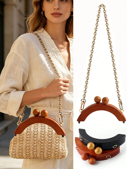 Bag DIY Accessories, Semi-Circular Handle DIY Handmade, Detachable Bag DIY Chain, Vintage Beaded Bag Shoulder Strap, Bag Making Materials, Bag Accessories, Handbag Accessories, Medium Density Fiberboa