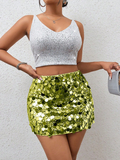 BamGleam Sequin Bodycon Skirt For Holiday Party Mini Skirt