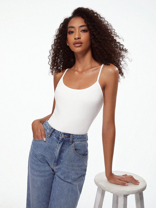BASICS 1pc Women Solid Color Slim Fit Casual Camisole Tank Top Tops For Women White Tops