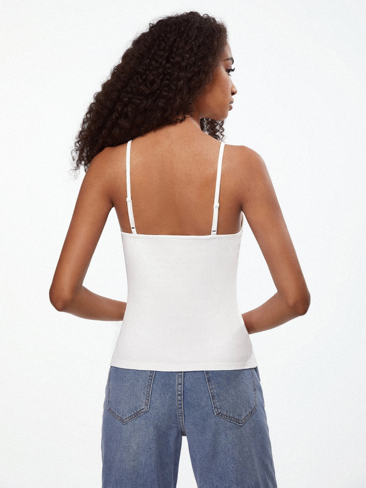 BASICS 1pc Women Solid Color Slim Fit Casual Camisole Tank Top Tops For Women White Tops