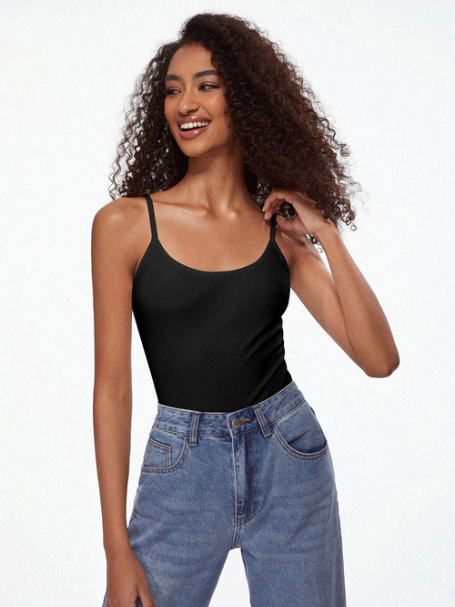 BASICS Solid Cami Top Simple Fashion Daily Casual Tops For Women Black Tops