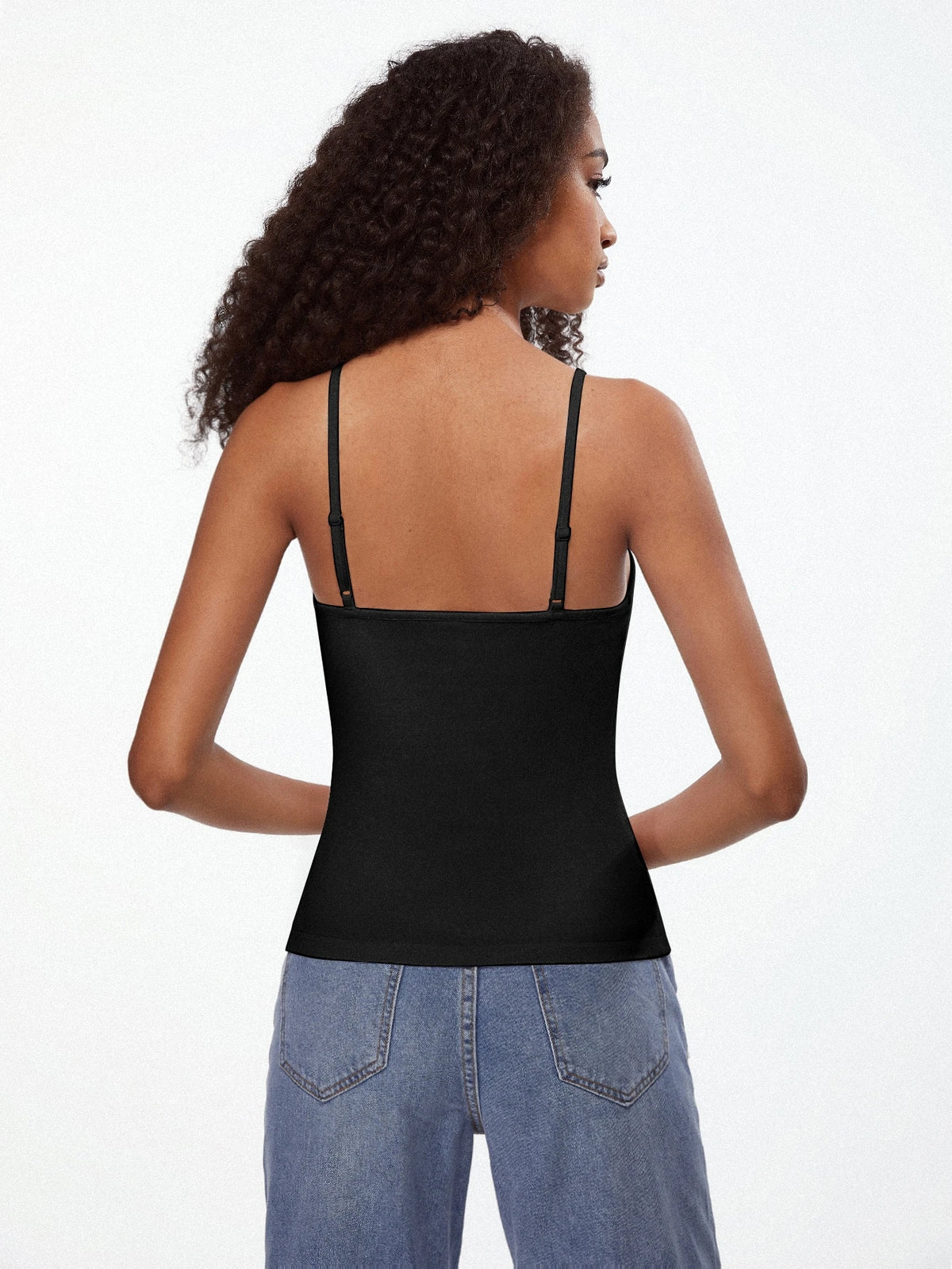BASICS Solid Cami Top Simple Fashion Daily Casual Tops For Women Black Tops