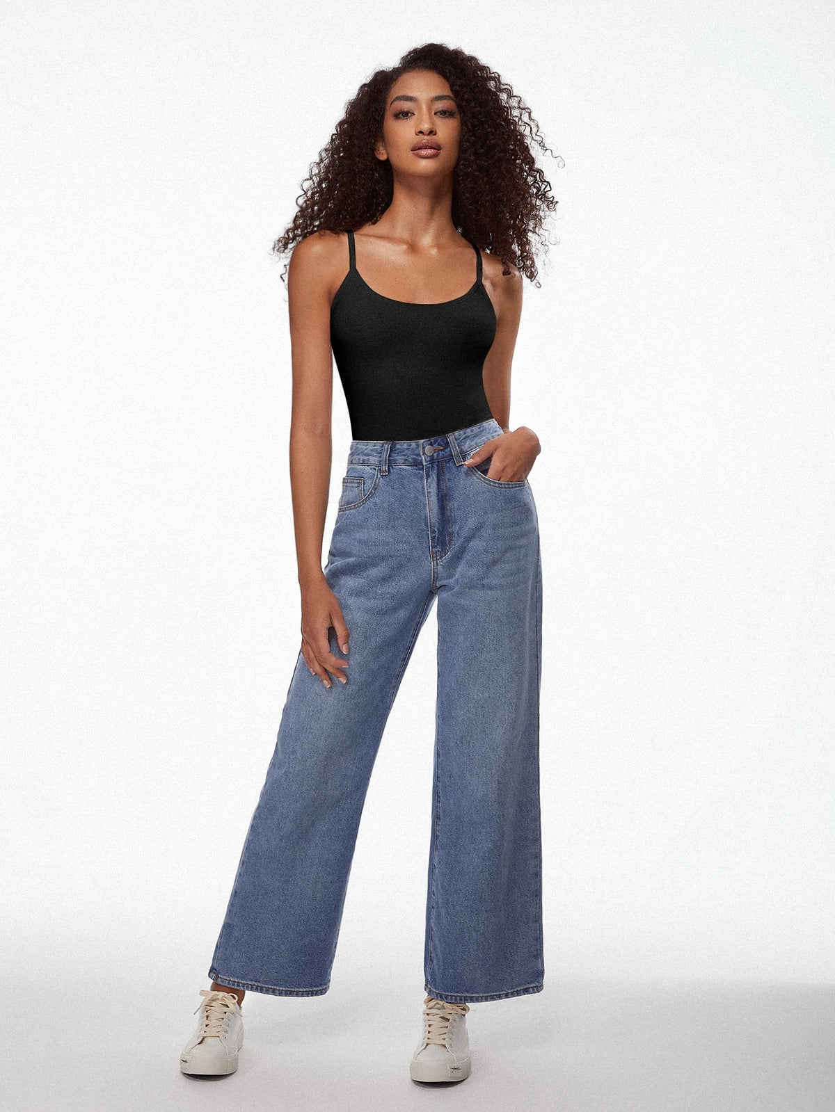 BASICS Solid Cami Top Simple Fashion Daily Casual Tops For Women Black Tops
