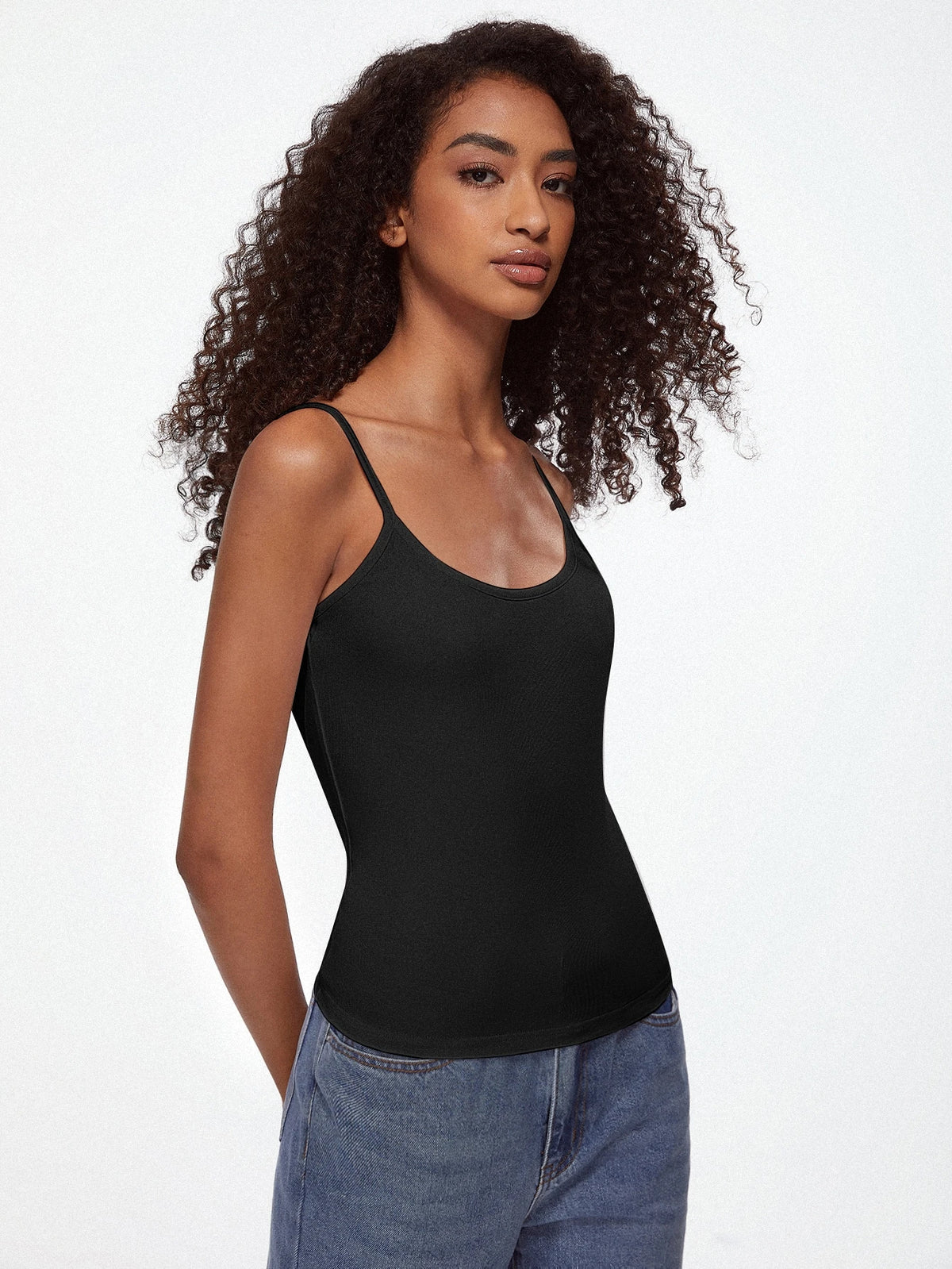 BASICS Solid Cami Top Simple Fashion Daily Casual Tops For Women Black Tops