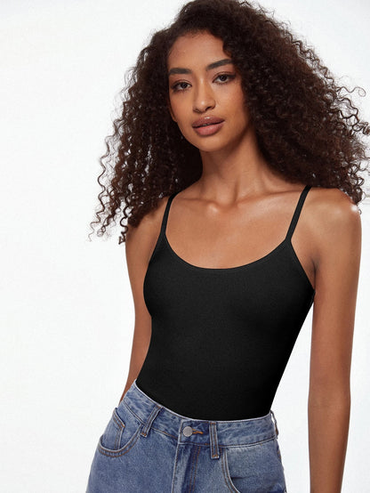 BASICS Solid Cami Top Simple Fashion Daily Casual Tops For Women Black Tops