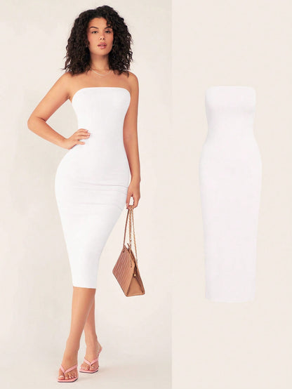 BASICS Women'S Strapless Slim Fit Bodycon Casual Dinner Dress Summer Dresses For Women Summer Dresses