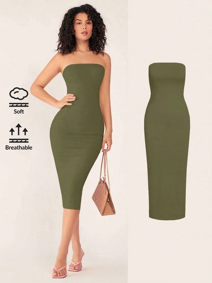 BASICS Women's Strapless Slim Fit Bodycon Casual Dinner  Dress Summer Dresses For Women