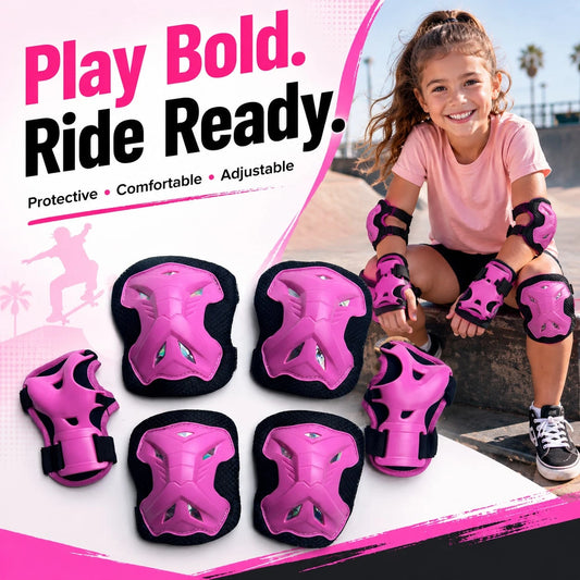 BAT DEICIDE 6PCS Kids Protective Gear CPSIA Certified: Knee Pads Elbow Pads Wrist Guards For Skateboard Cycling Scooter Skating Balance Bike 5-10Y, Back To School