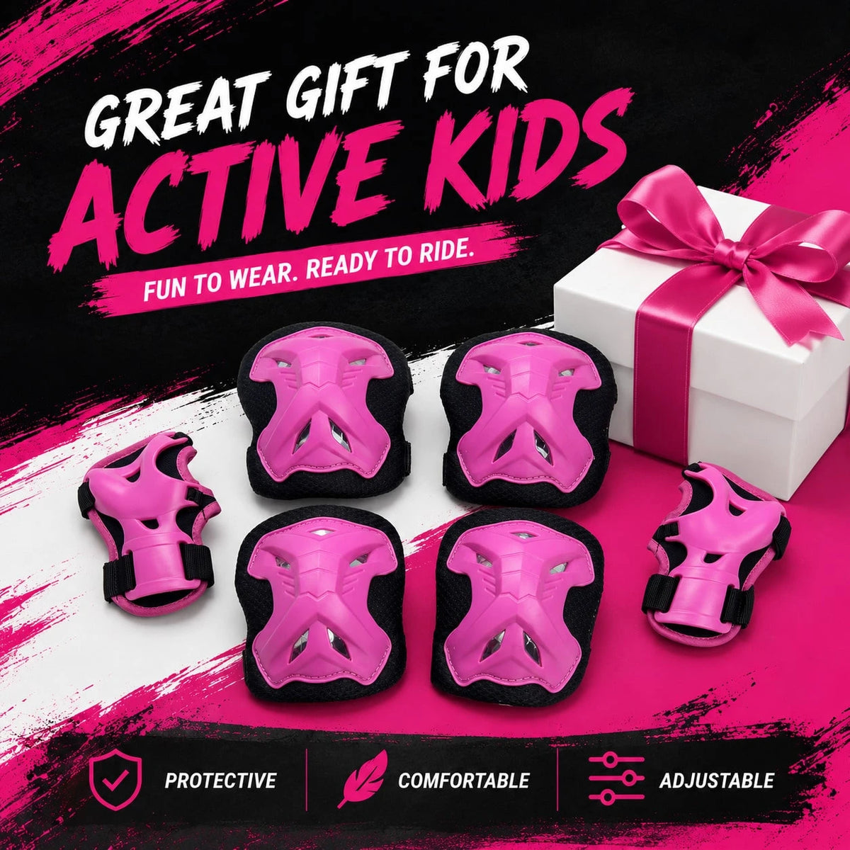 BAT DEICIDE 6PCS Kids Protective Gear CPSIA Certified: Knee Pads Elbow Pads Wrist Guards For Skateboard Cycling Scooter Skating Balance Bike 5-10Y, Back To School