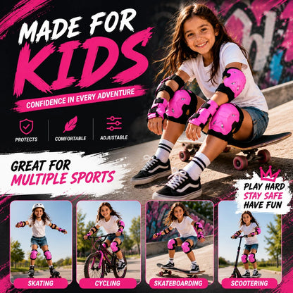 BAT DEICIDE 6PCS Kids Protective Gear CPSIA Certified: Knee Pads Elbow Pads Wrist Guards For Skateboard Cycling Scooter Skating Balance Bike 5-10Y, Back To School