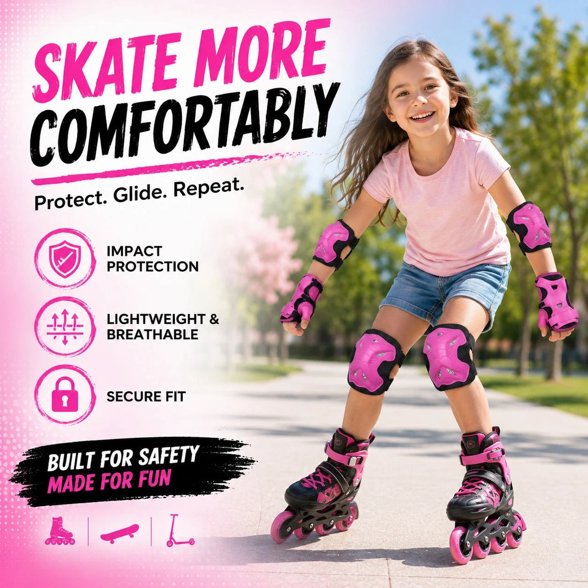 BAT DEICIDE 6PCS Kids Protective Gear CPSIA Certified: Knee Pads Elbow Pads Wrist Guards For Skateboard Cycling Scooter Skating Balance Bike 5-10Y, Back To School