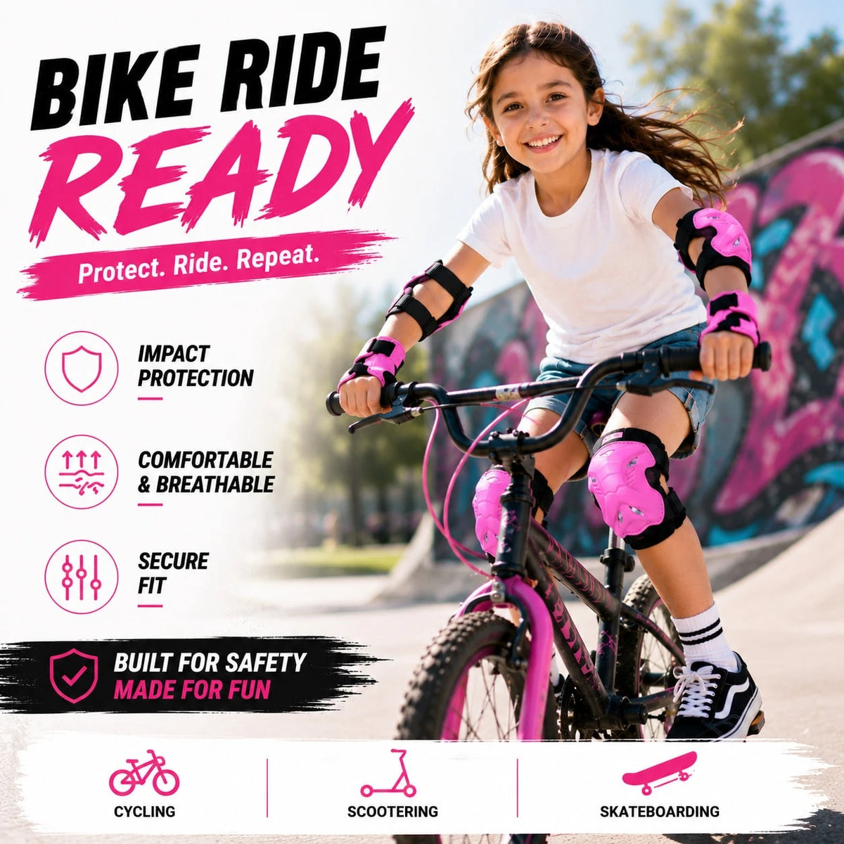 BAT DEICIDE 6PCS Kids Protective Gear CPSIA Certified: Knee Pads Elbow Pads Wrist Guards For Skateboard Cycling Scooter Skating Balance Bike 5-10Y, Back To School