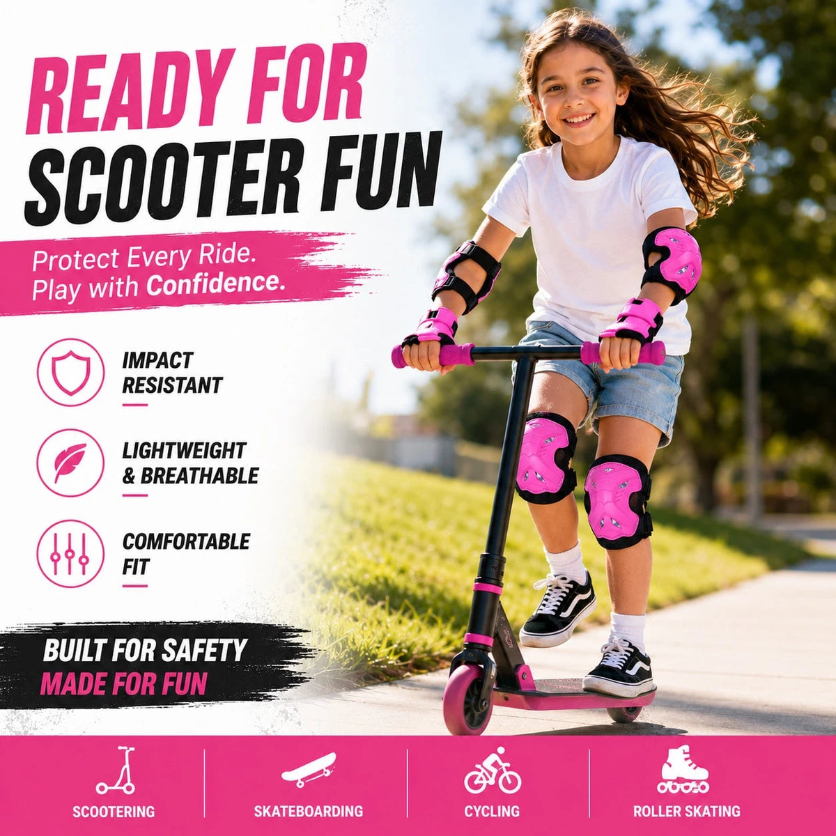 BAT DEICIDE 6PCS Kids Protective Gear CPSIA Certified: Knee Pads Elbow Pads Wrist Guards For Skateboard Cycling Scooter Skating Balance Bike 5-10Y, Back To School