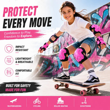 BAT DEICIDE 6PCS Kids Protective Gear CPSIA Certified: Knee Pads Elbow Pads Wrist Guards For Skateboard Cycling Scooter Skating Balance Bike 5-10Y, Back To School