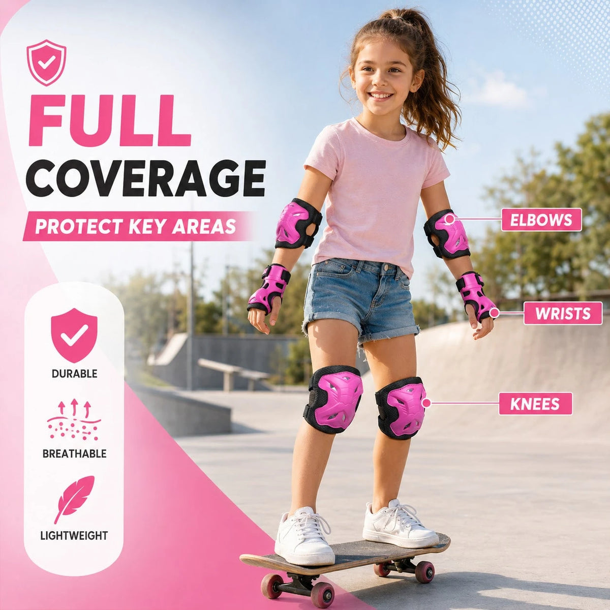 BAT DEICIDE 6PCS Kids Protective Gear CPSIA Certified: Knee Pads Elbow Pads Wrist Guards For Skateboard Cycling Scooter Skating Balance Bike 5-10Y, Back To School