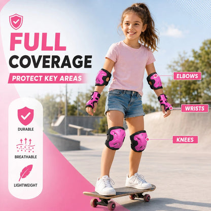 BAT DEICIDE 6PCS Kids Protective Gear CPSIA Certified: Knee Pads Elbow Pads Wrist Guards For Skateboard Cycling Scooter Skating Balance Bike 5-10Y, Back To School