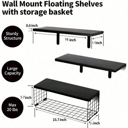 Bathroom Shelves Over Toilet- Wall Mounted Floating Shelves Toilet Paper Storage Small Farmhouse Decor Shelf 16 Inch Set Of 3, Black
