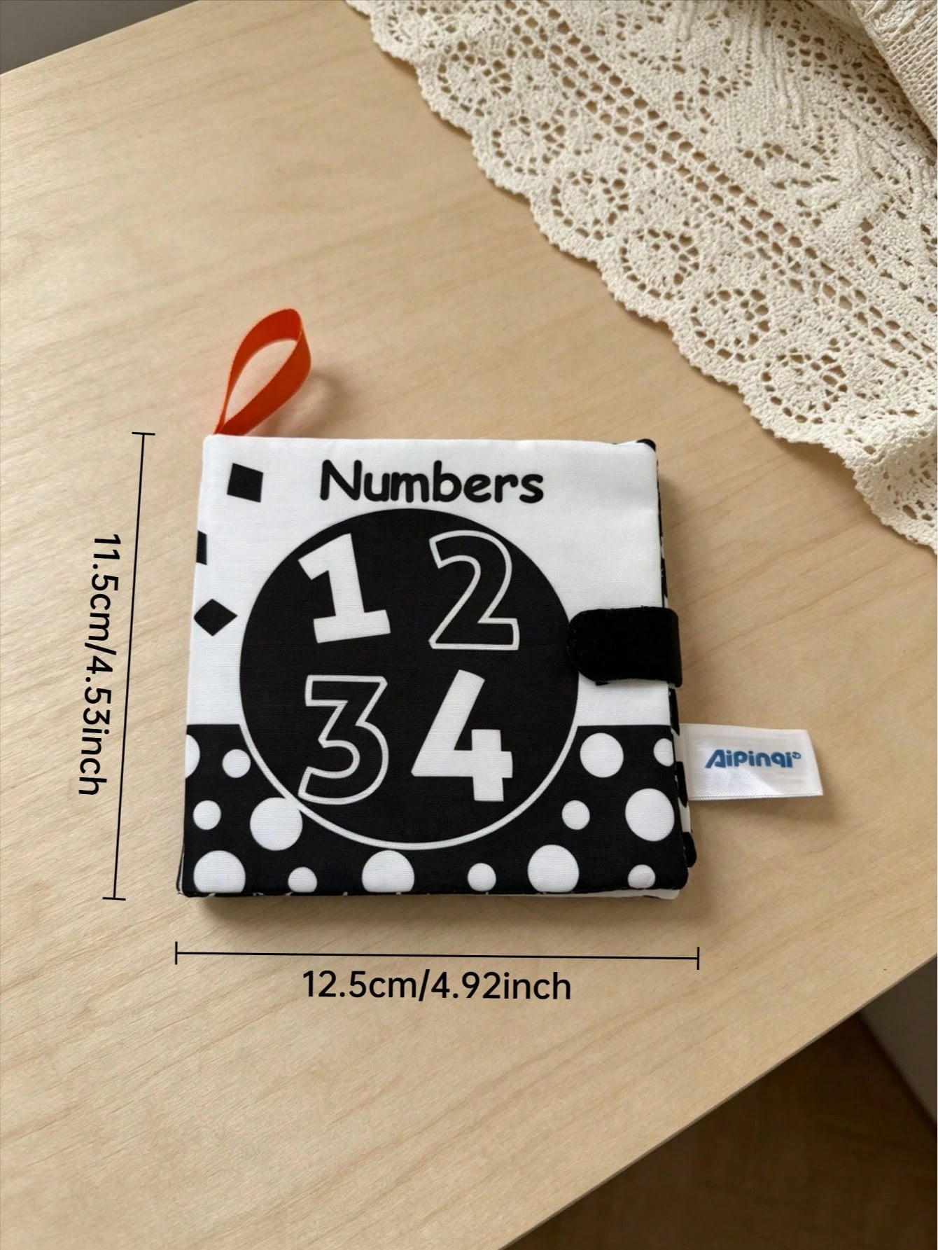 BBSKY 1pc Black & White Early Education Cloth Book, Tear-Resistant & Chewable, Newborn Visual Tracking Crinkle Paper Toy, Baby Number & Letter Recognition Learning Book, Portable Hanging Strap Design