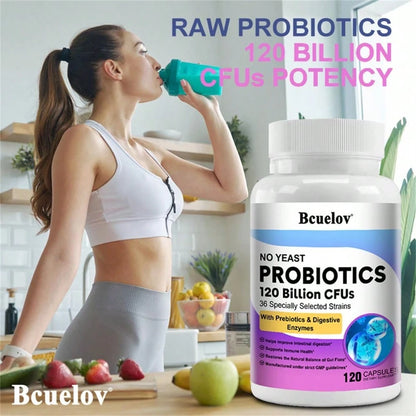 Bcuelov Probiotic Dietary Supplement- Contains A Probiotic Blend (Lactobacillus Acidophilus, Lactic Acid Bacteria) And A Digestive Enzyme Complex (Amylase, Glucoamylase, Lactase)- 120 Capsules
