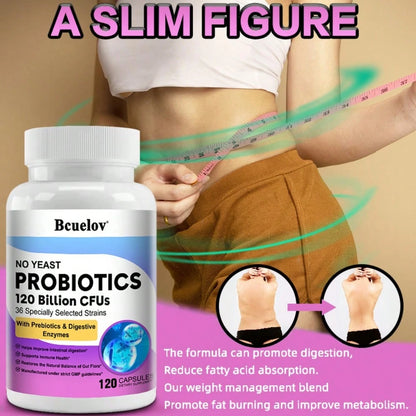 Bcuelov Probiotic Dietary Supplement- Contains A Probiotic Blend (Lactobacillus Acidophilus, Lactic Acid Bacteria) And A Digestive Enzyme Complex (Amylase, Glucoamylase, Lactase)- 120 Capsules